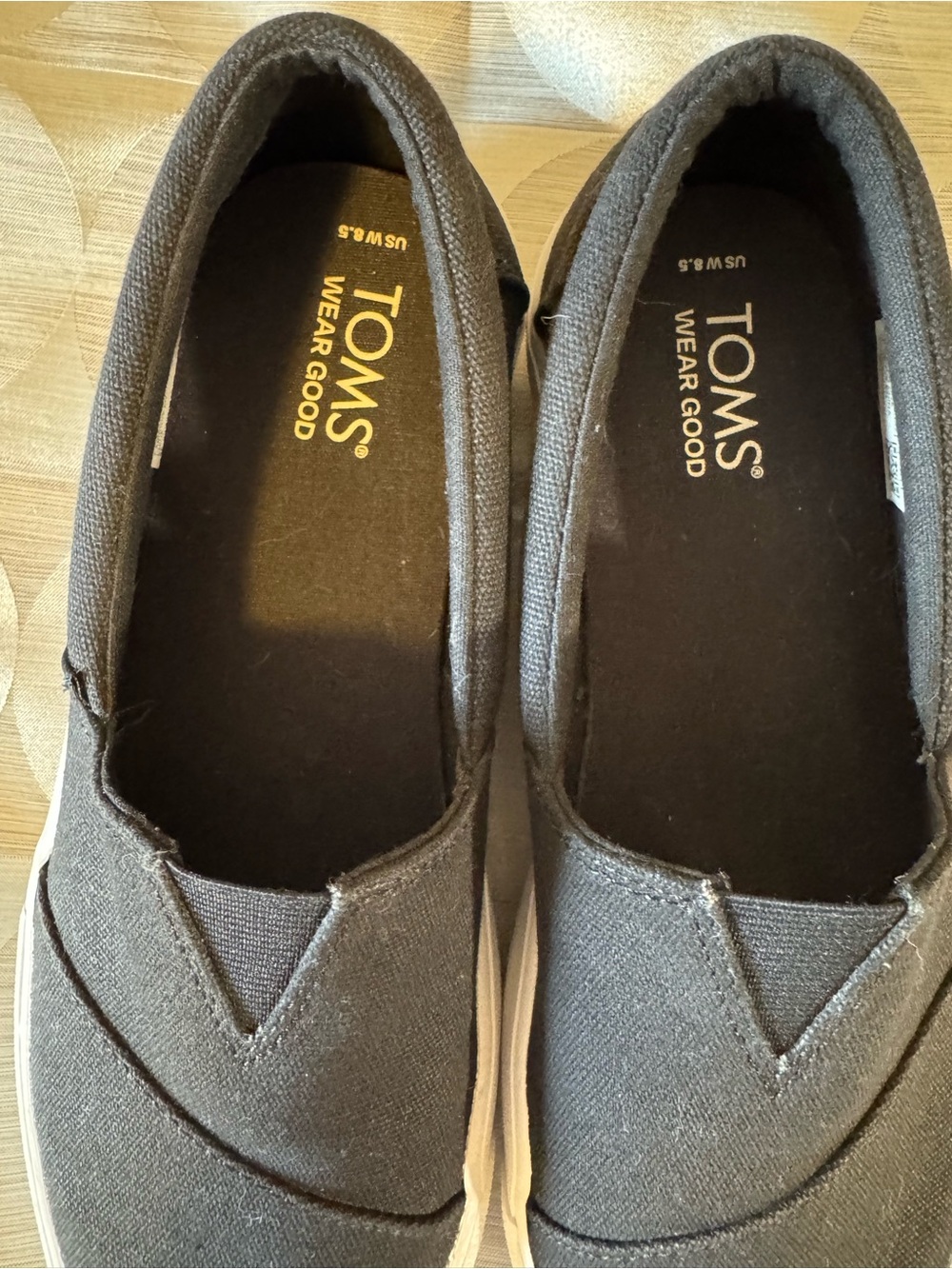 Toms Black Platform Slip-On Sneakers with White Soles - Picture 3 of 5